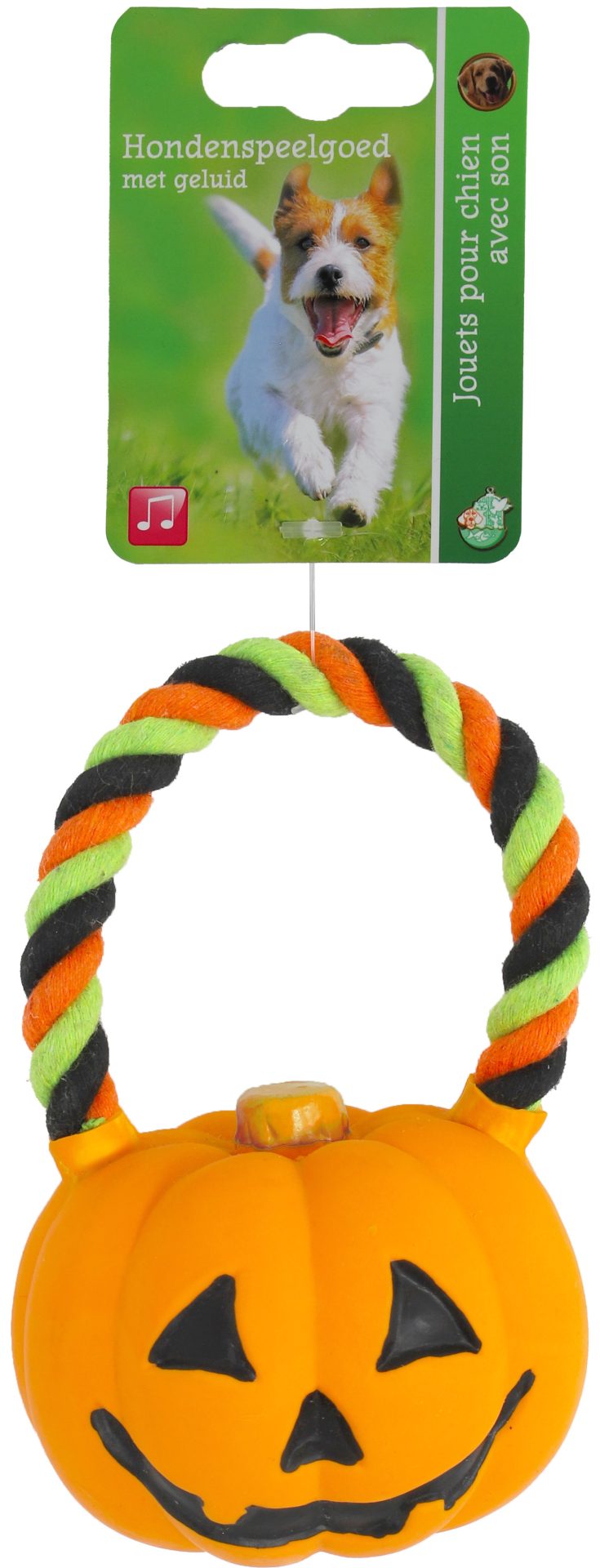 Boon hond speelgoed pompoen latex+floss touw 13cm oranje/zwart