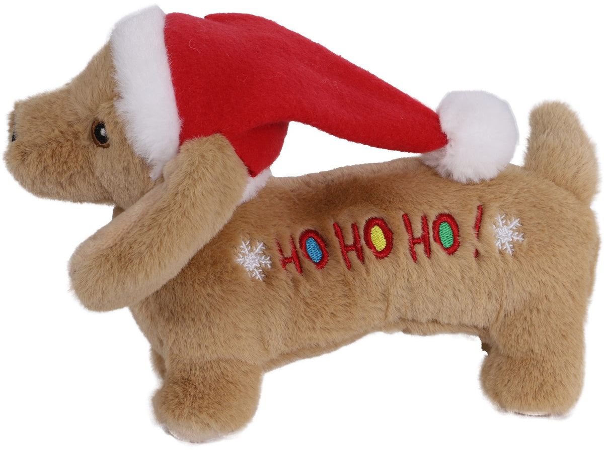 Boon hond speelgoed kerstspeelgoed hond+hohoho+piep bruin 19cm