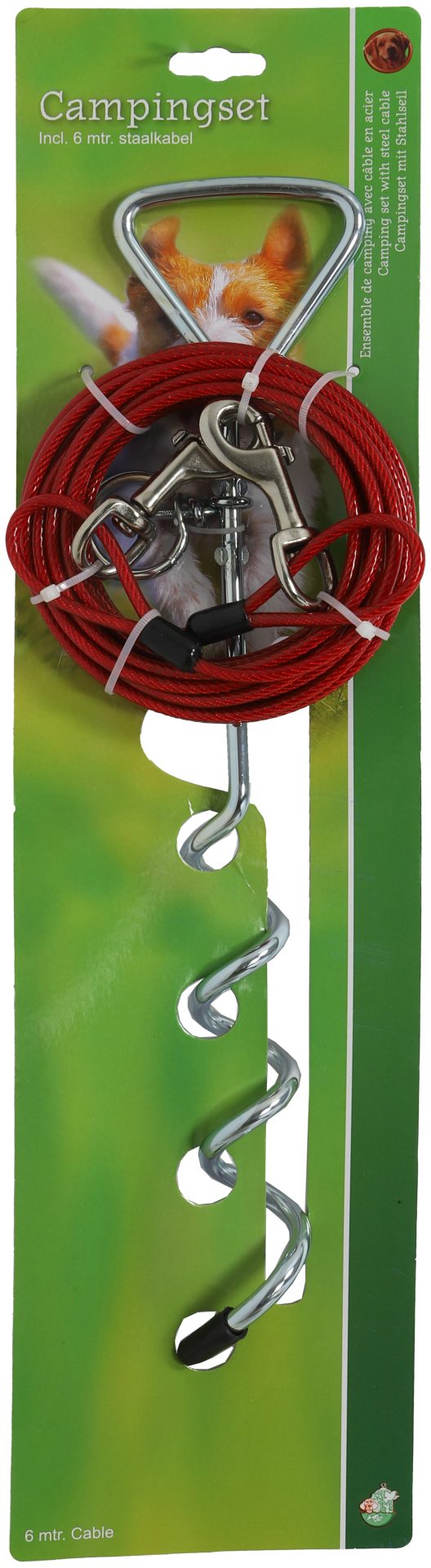 Boon campingset draaipen glans verzinkt 40 cm met 6 meter staalkabel.