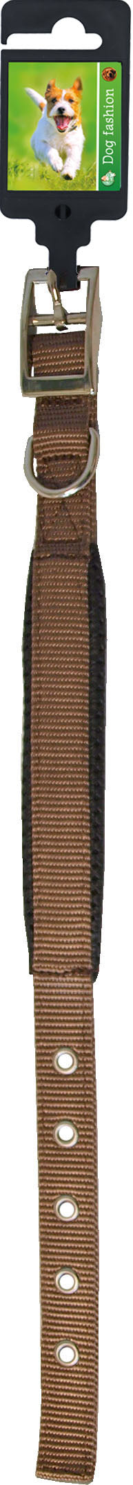 Boon Dog fashion halsband nylon ‘SP’ dubbel 20 mm x 35 cm, bruin.