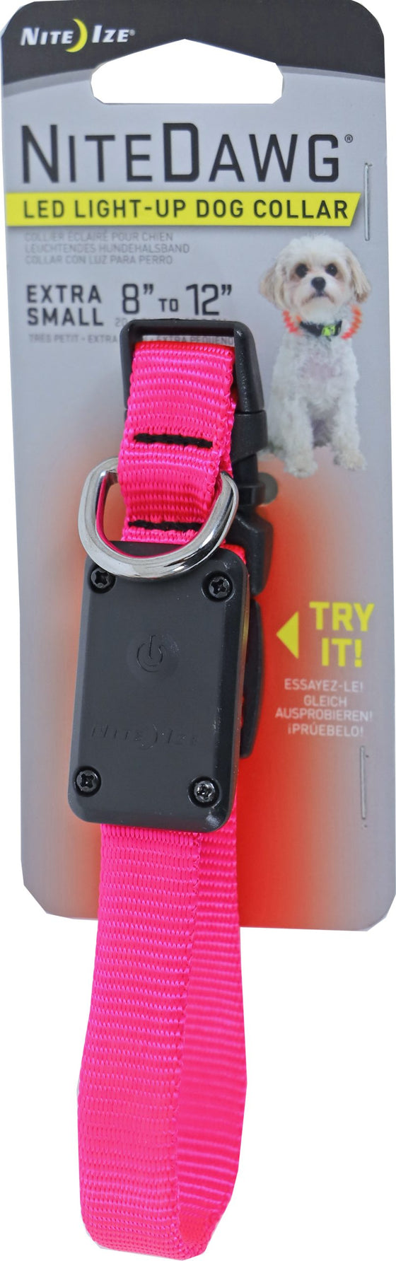 Nite-Ize Nite Dawg nylon halsband verlicht verstelbaar roze, 20-30 cm.
