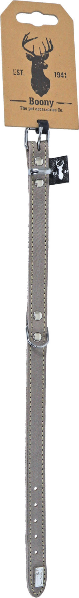 Boony ‘Est 1941’ halsband leder 18 mm/45 cm, grey.