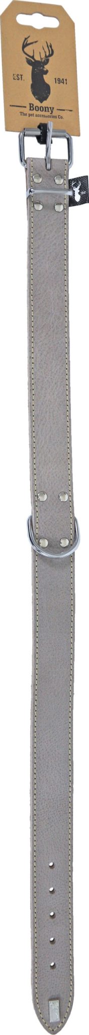 Boony ‘Est 1941’ halsband leder 30 mm/65 cm, grey.