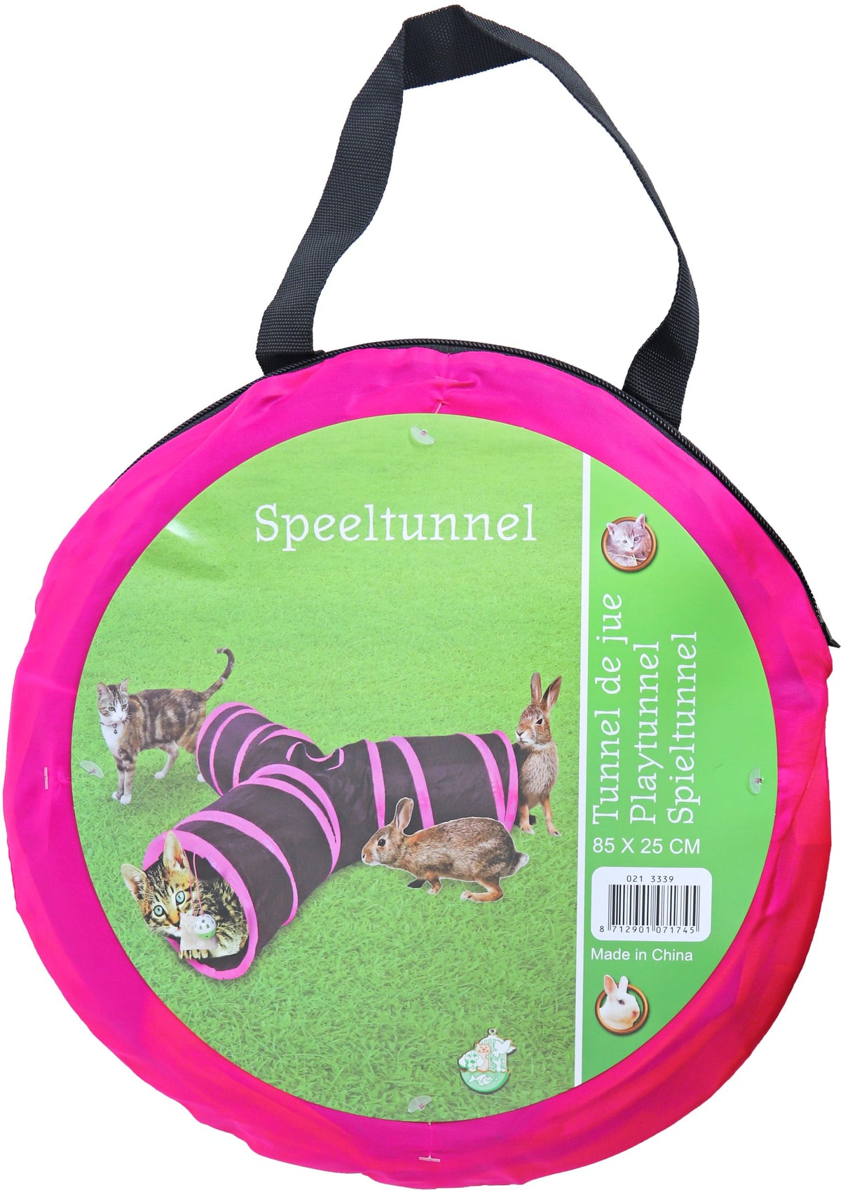 Boon speeltunnel nylon ‘Y’ model 85×25 cm, zwart/roze.
