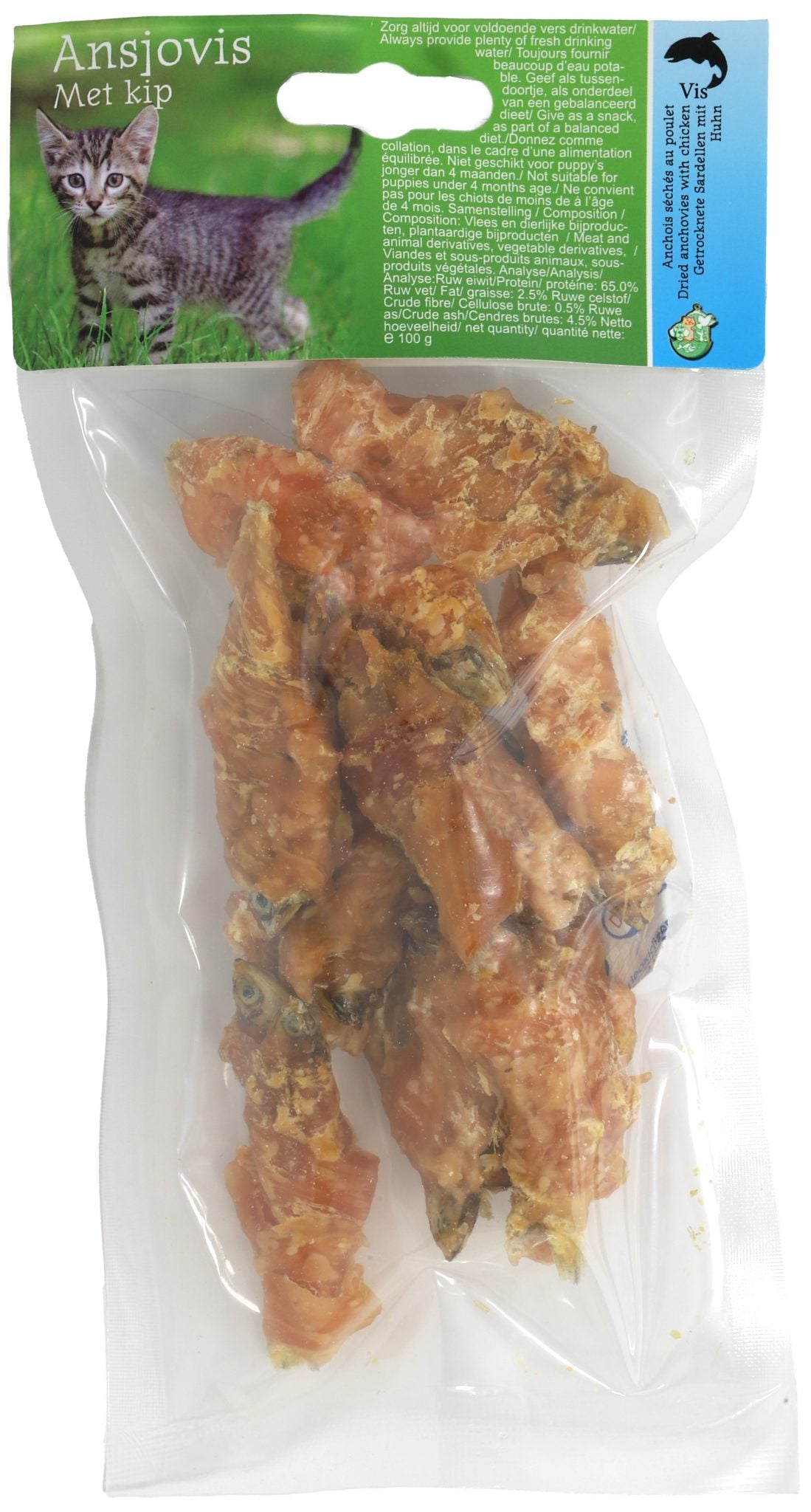 Boon ansjovis met kip gedroogd, zak a 100 gram.