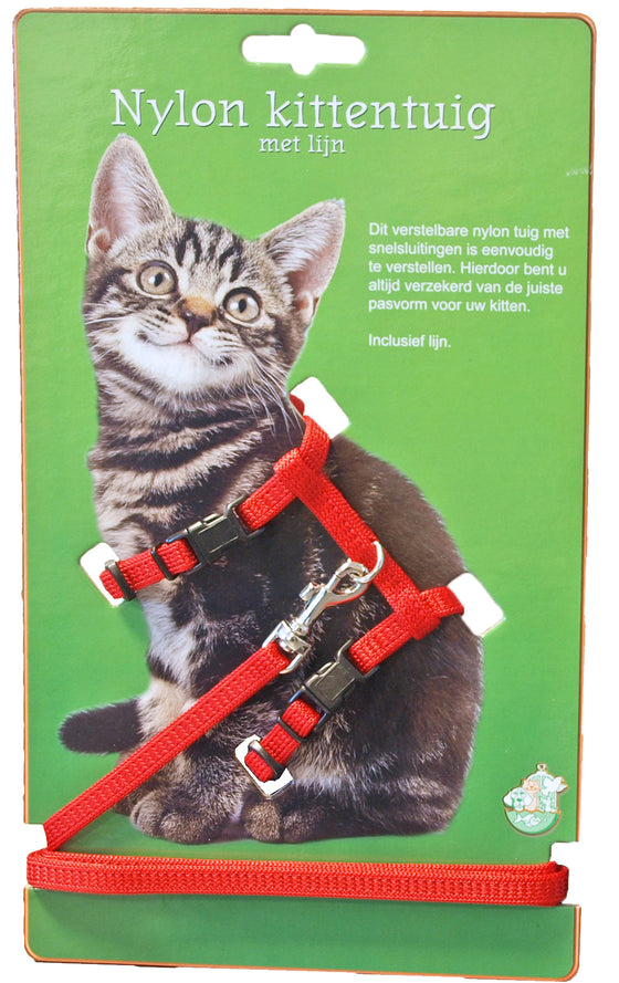 Boon kittentuig nylon met lijn, rood.