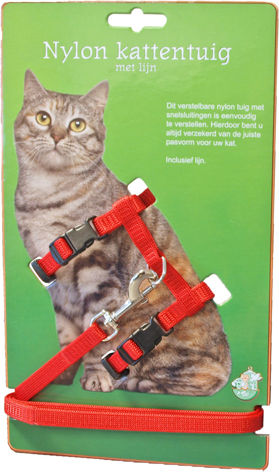 Boon kattentuig nylon met lijn, rood.