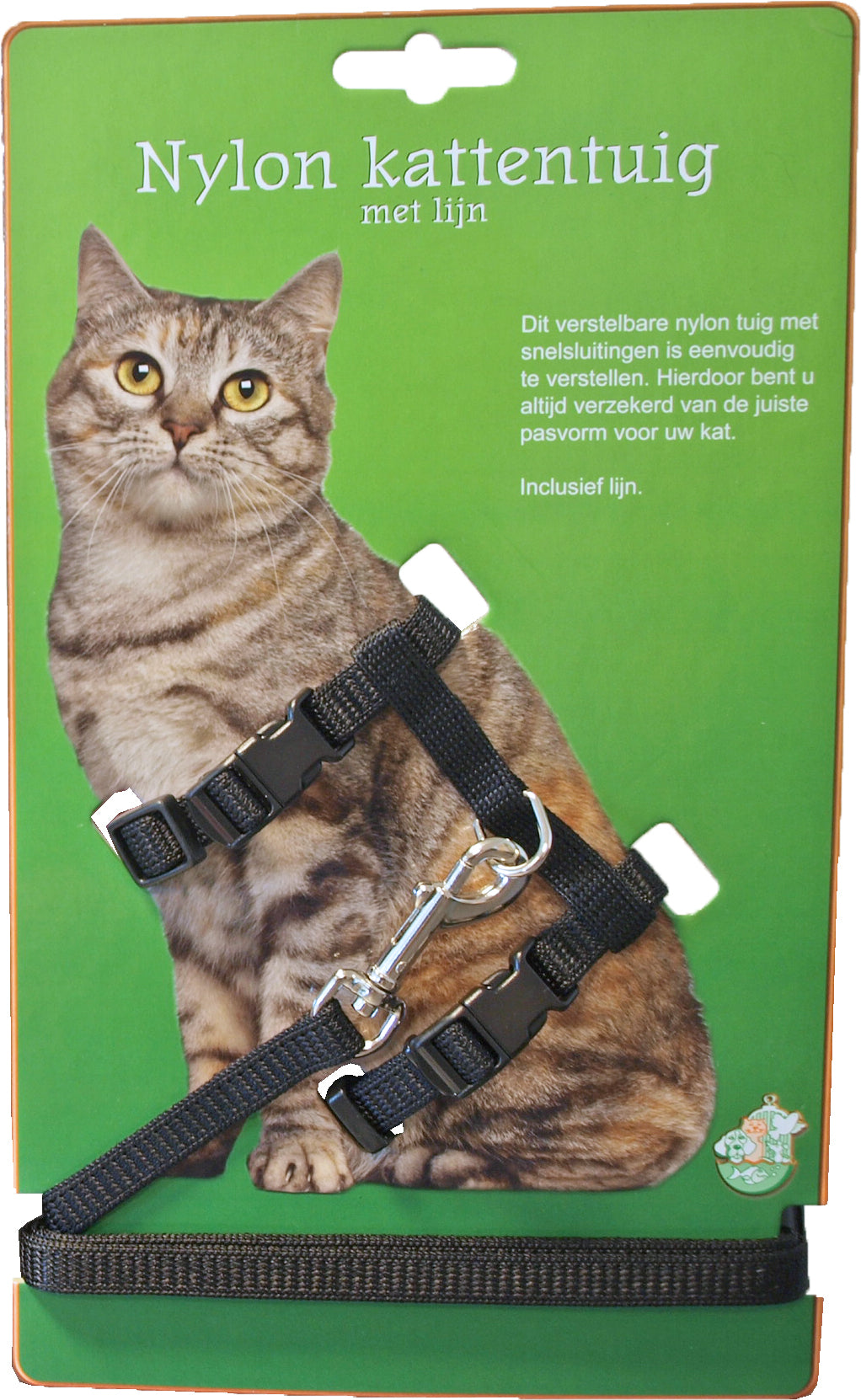 Boon kattentuig nylon met lijn, zwart.