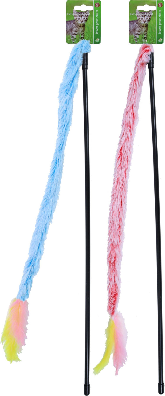 Boon kattenspeelgoed hengel softy met veer en bel, blauw/roze.