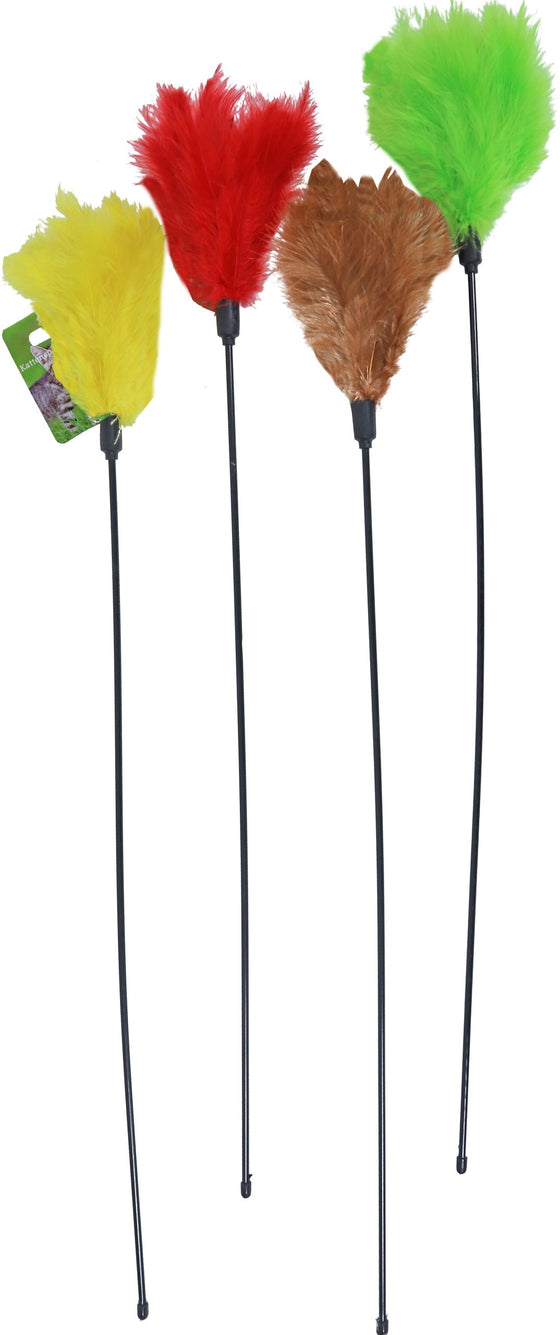 Boon kattenspeelgoed hengel met veren 4 kleuren, assorti.