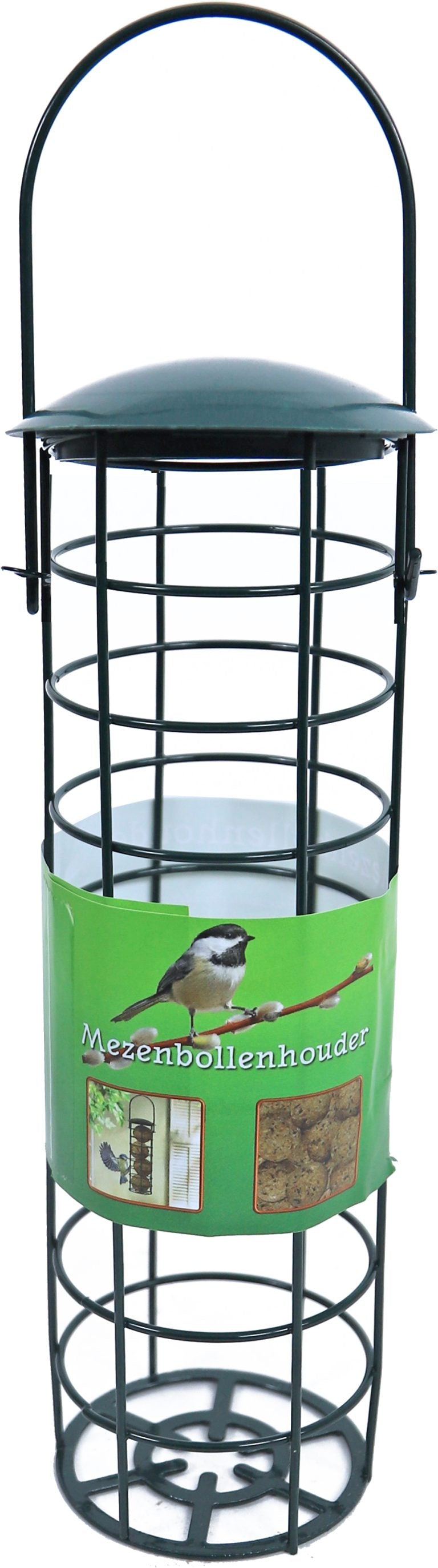 Metalen mezenbol/vetstaafhouder groen, 23x Ø 9 cm.