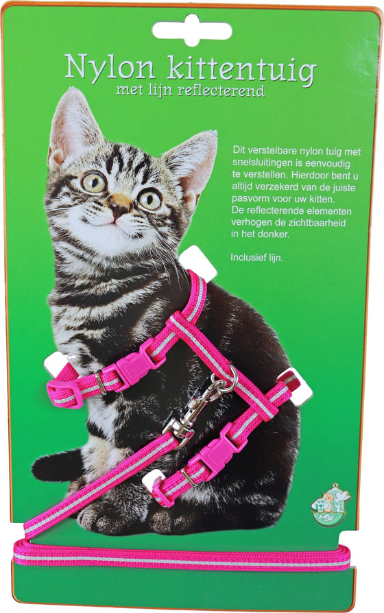 Boon kittentuig nylon met lijn neon, roze reflecterend.