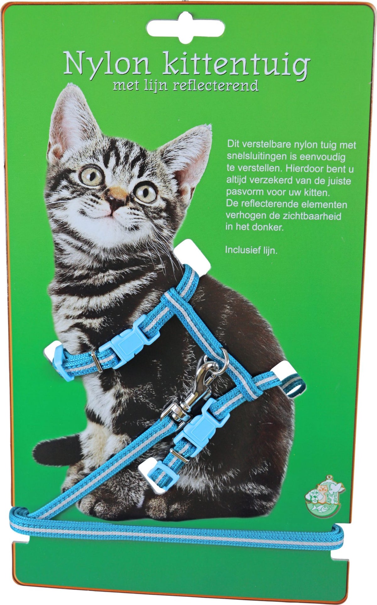 Boon kittentuig nylon met lijn neon, blauw reflecterend.