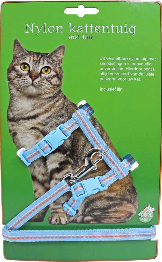 Boon kattentuig nylon met lijn en stiksel, lichtblauw.