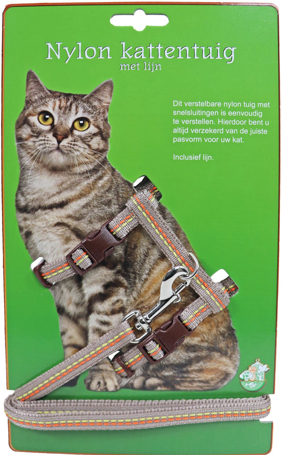 Boon kattentuig nylon met lijn en stiksel, mocca.