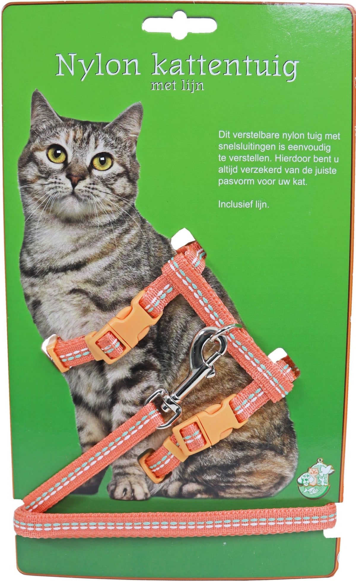 Boon kattentuig nylon met lijn en stiksel, coral.
