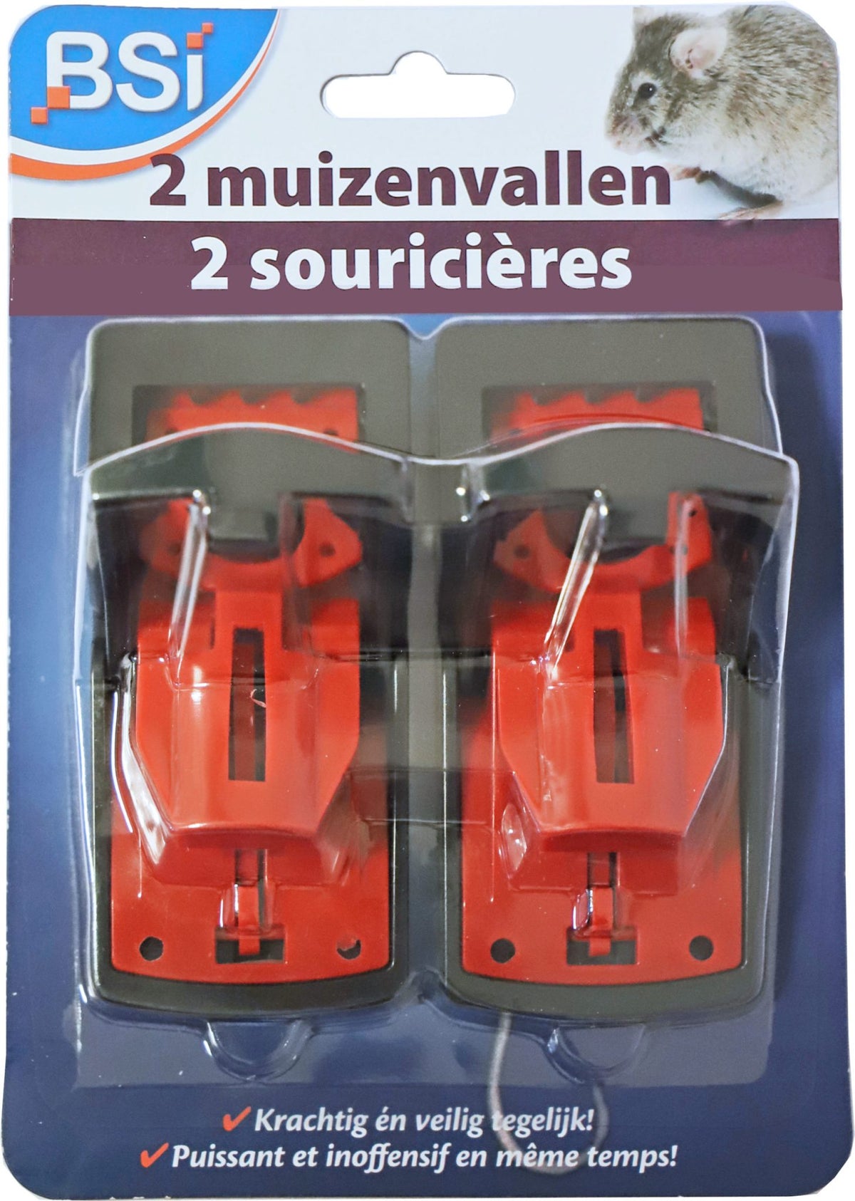BSI kunststof muizenval pak a 2 stuks, zwart/rood.