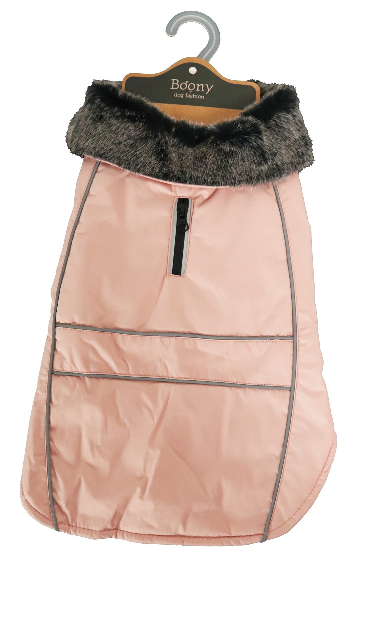 Boony hondenjas parka bontkraag zacht roze 25cm