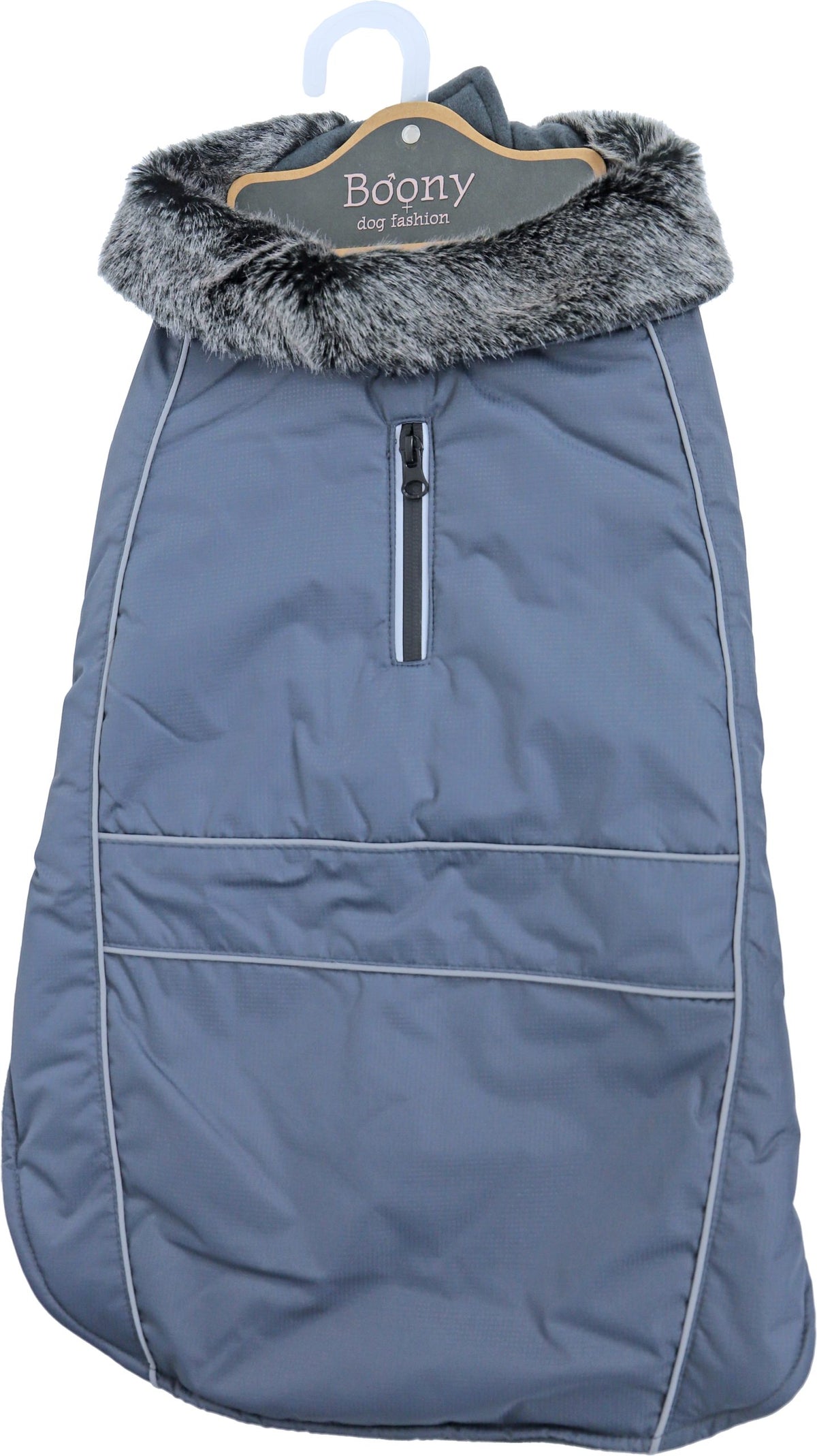 Boony Dog fashion hondenjas parka bontkraag grijs, 45 cm.