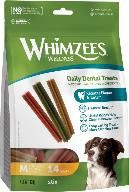 Whimzees stix assorti medium, 14 stuks in valuebag.