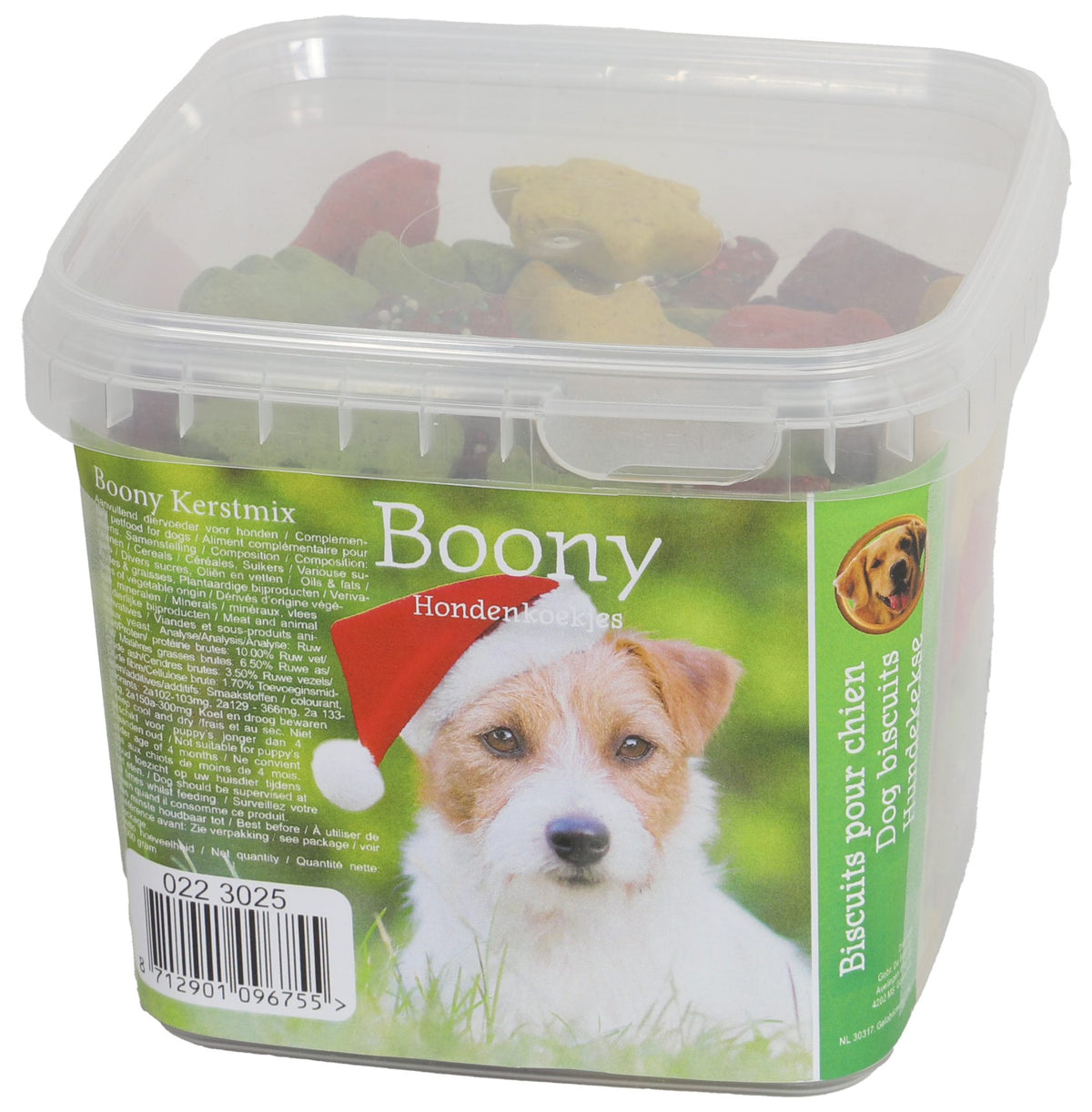 Boony hondenkoek kerstmix emmer a 500 gram (Besteleenheid per 18)