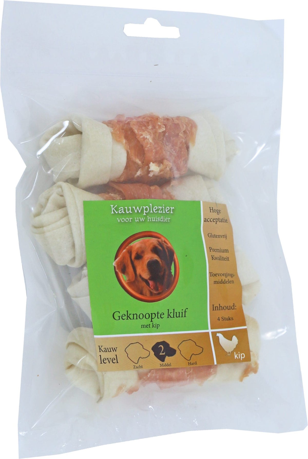 Boon Natuurlijke Snack kip, geknoopte kluif met kip 10 cm, zak a 4 stuks.