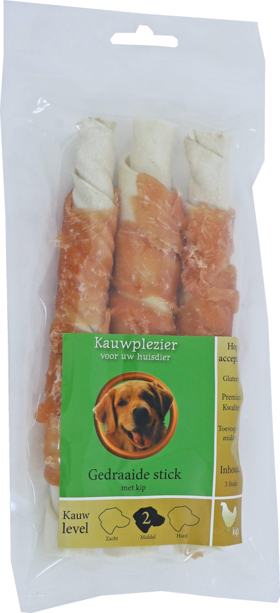 Boon Natuurlijke Snack kip, gedraaide stick met kip 17 cm, zak a 3 stuks.
