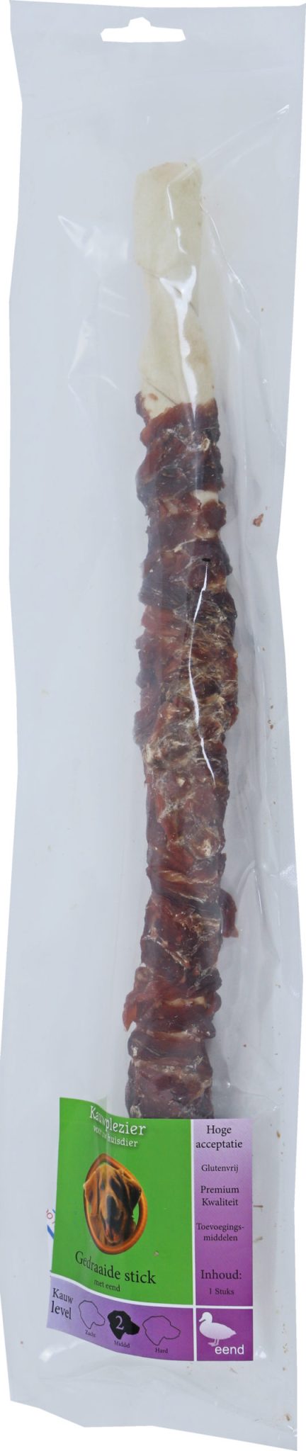 Boon Natuurlijke Snack eend, gedraaide stick met eend 40 cm, zak a 1 stuk.