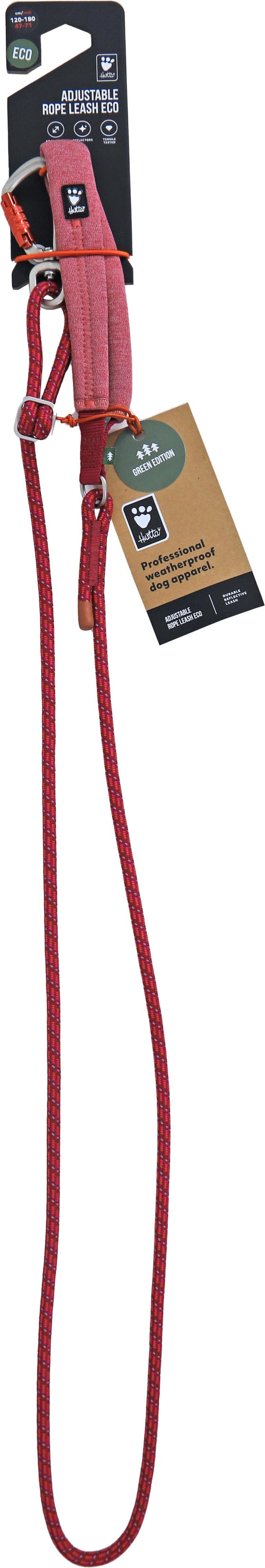 Hurtta Adjustable leash rope eco beetroot, 0.8/120-180 cm. 934203