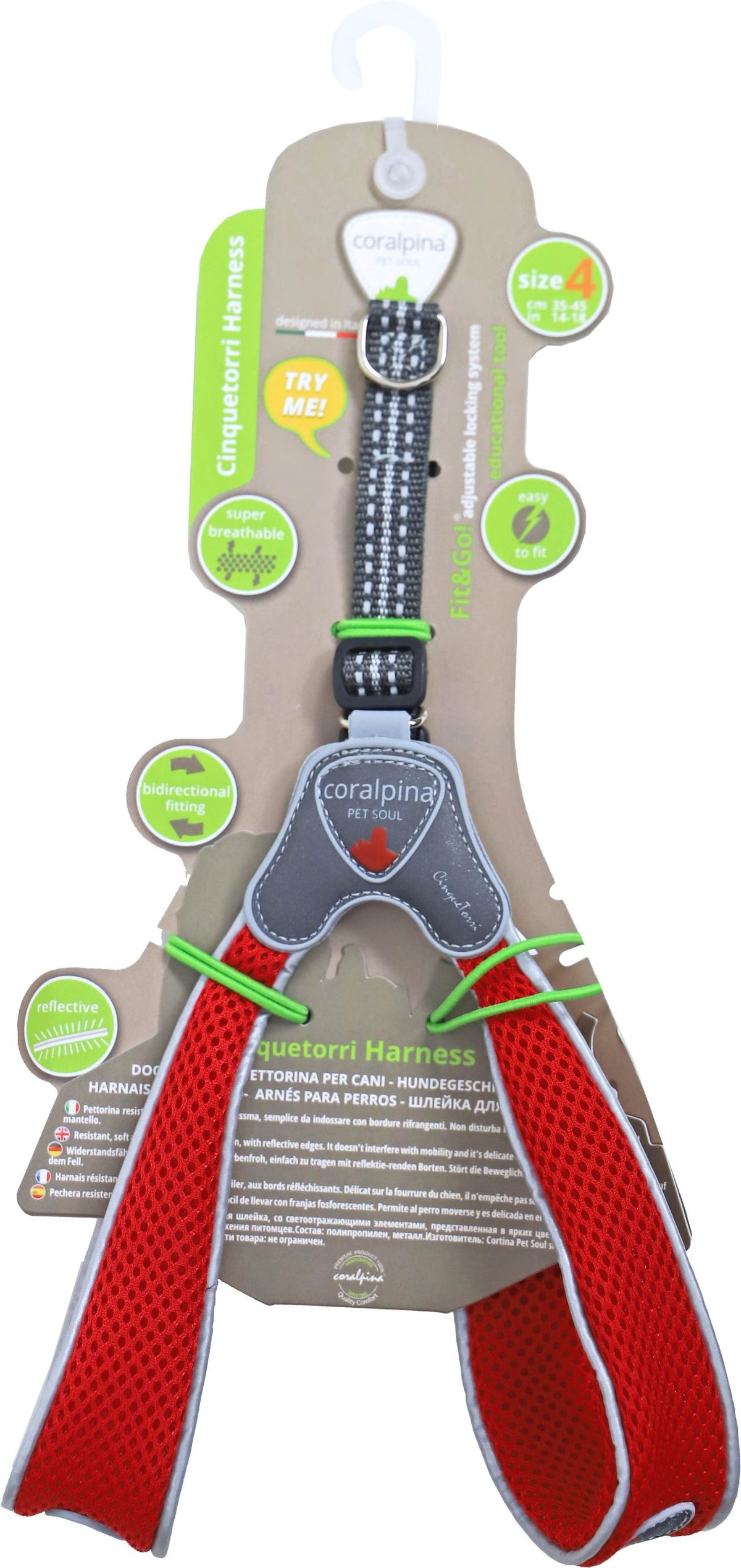 Coralpina harness Cinquetorri rood, maat 4. C100RD040