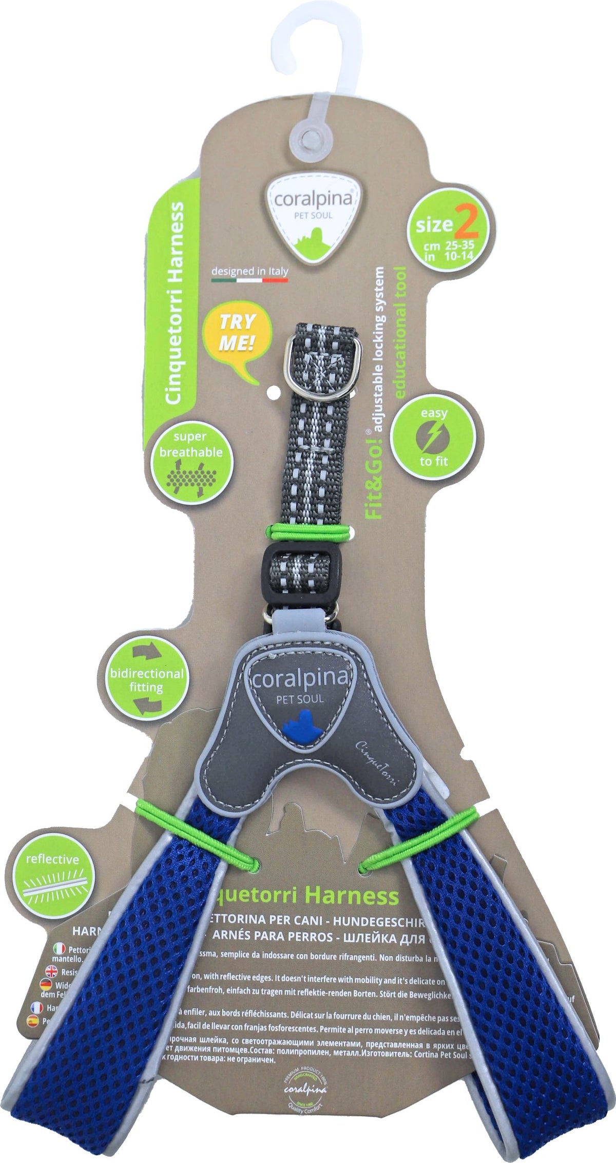 Coralpina harness Cinquetorri blauw, maat 2. C100BE020