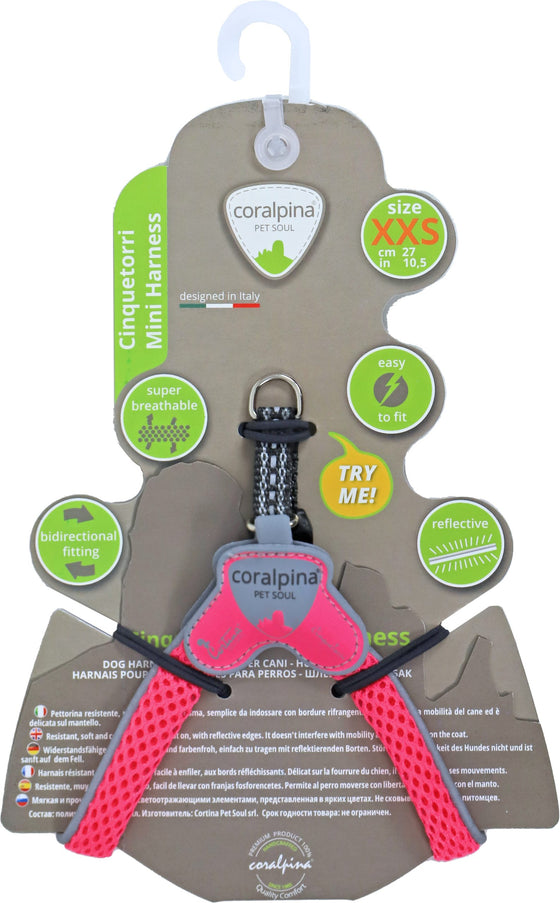 Coralpina harness Cinquetorri mini, fluorizerend roze XXS. C111PF000