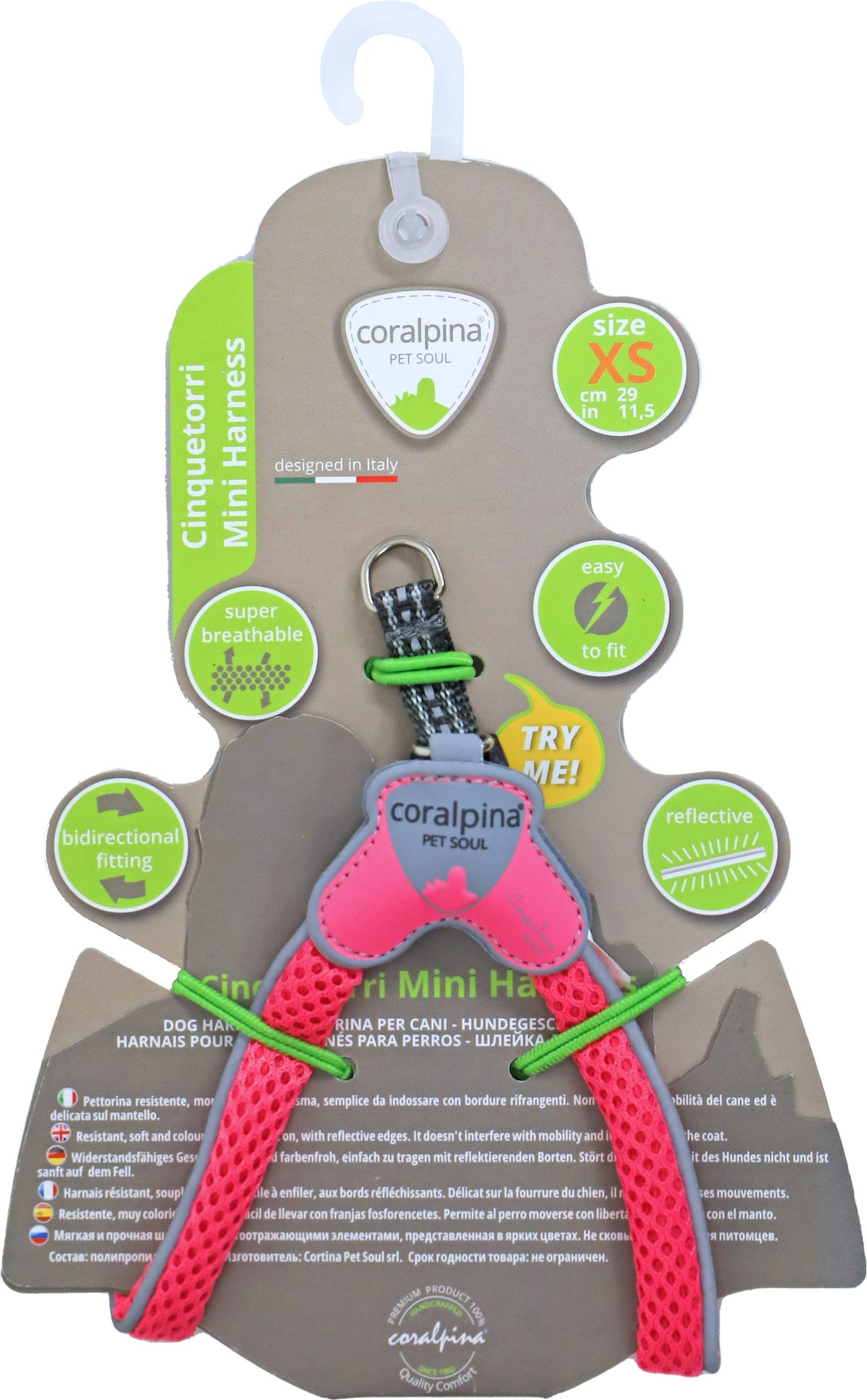 Coralpina harness Cinquetorri mini, fluorizerend roze XS. C111PF001