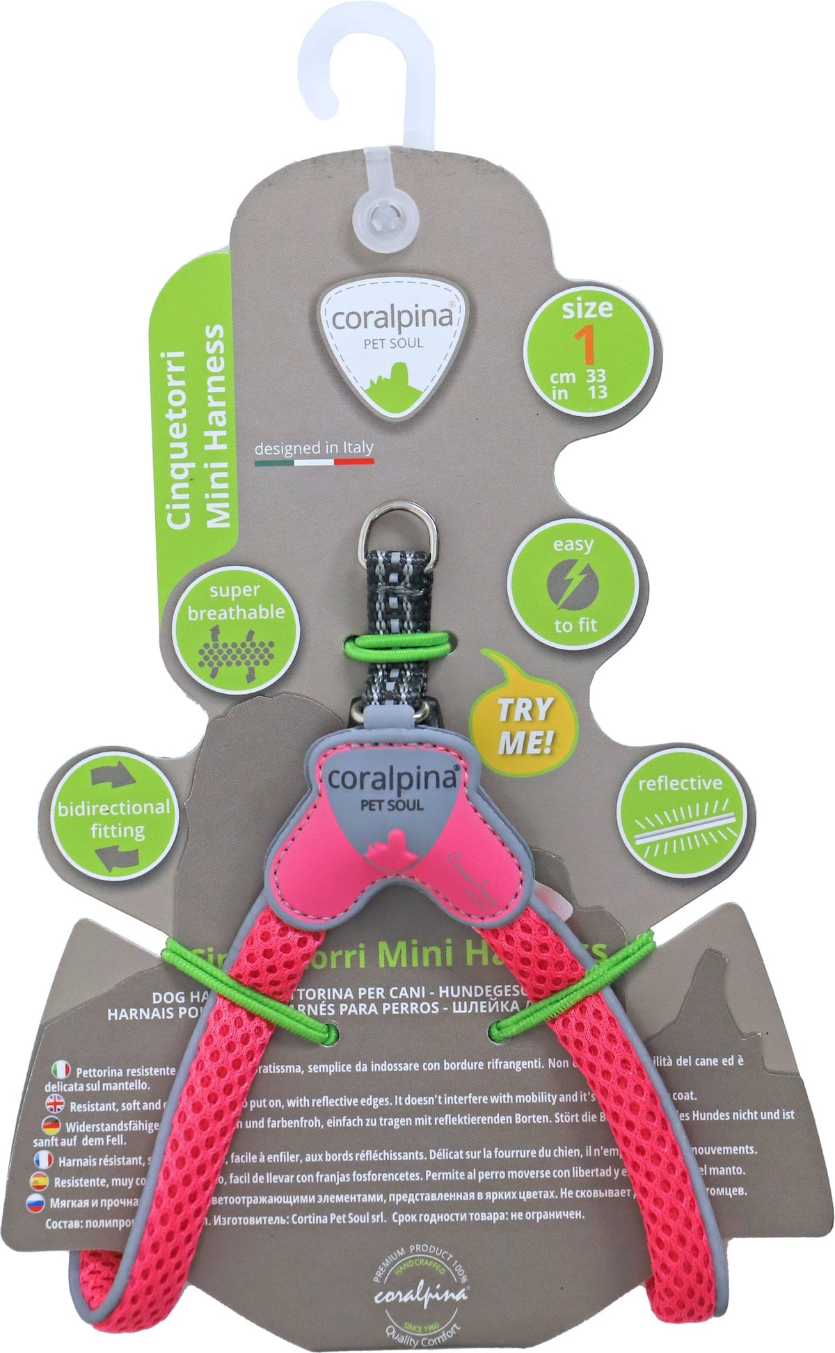 Coralpina harness Cinquetorri mini, fluorizerend roze M1. C111PF010