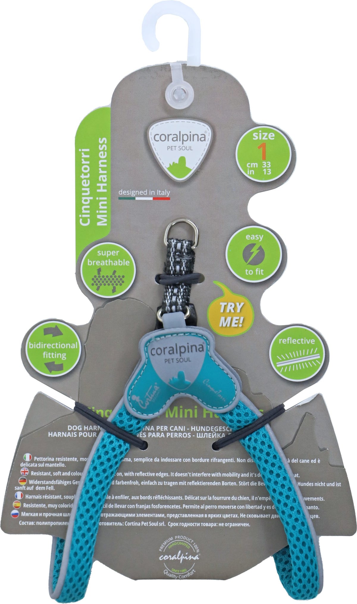 Coralpina harness Cinquetorri mini, turquoise M1. C111TU010