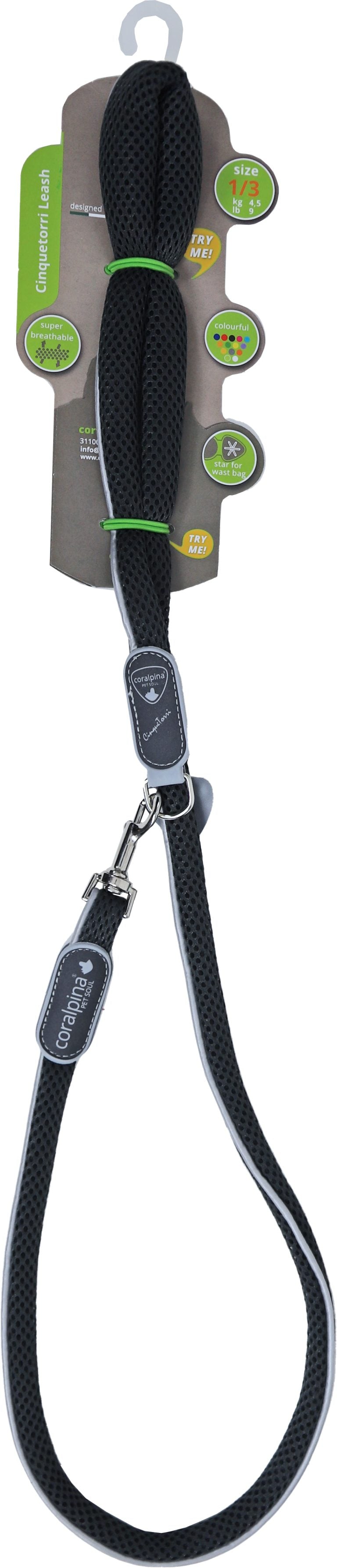 Coralpina leash Cinquetorri zwart, 10 mm/110 cm. C400BG030