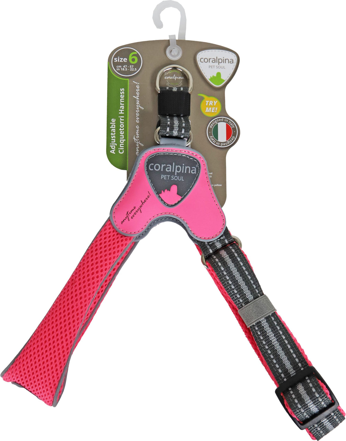 Coralpina harnas verstelbaar cinquetorri fluoriserend roze maat 6 c101pf060