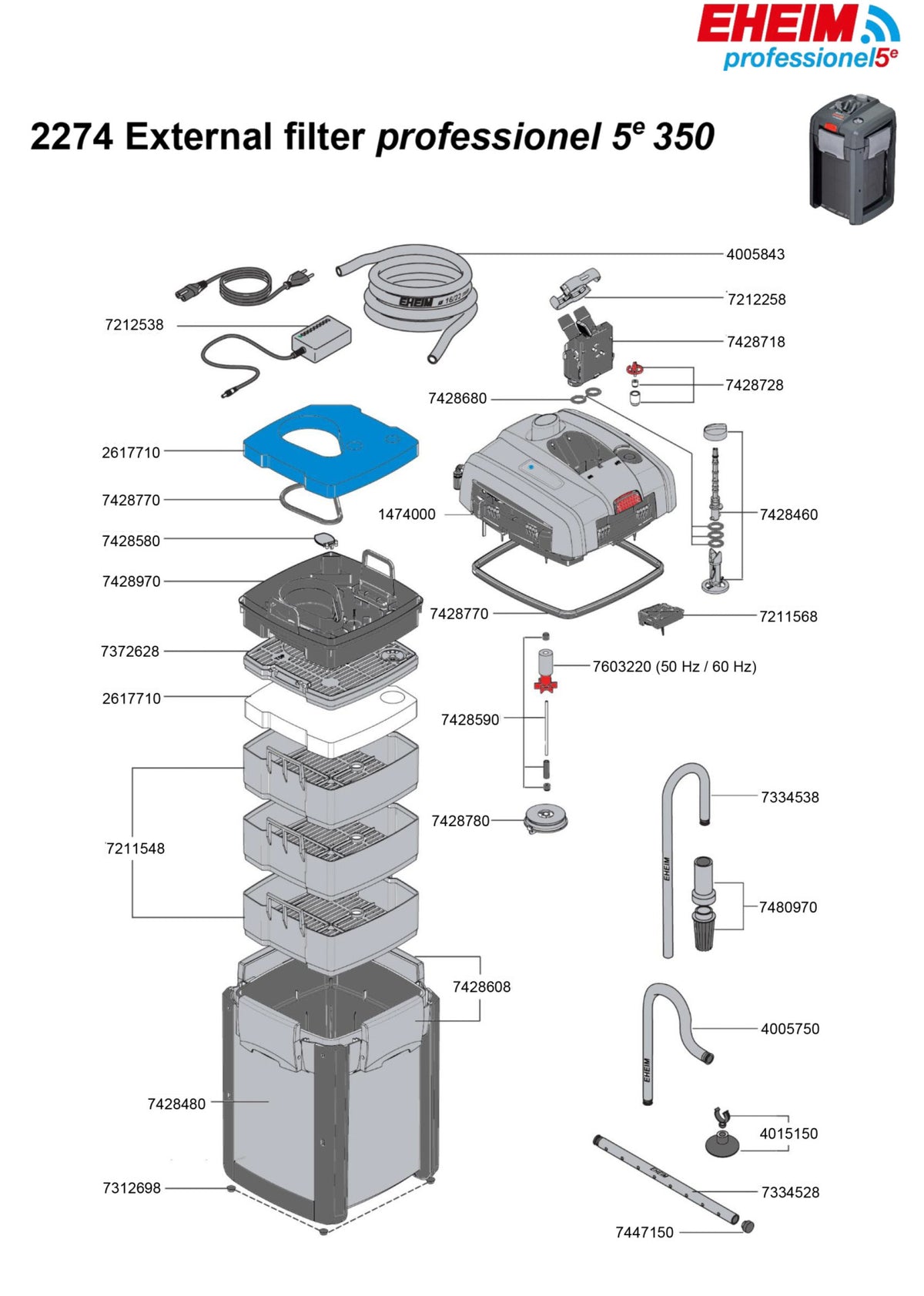 Eheim buitenfilter Professional 5e Wifi, 350 inclusief filtermassa.