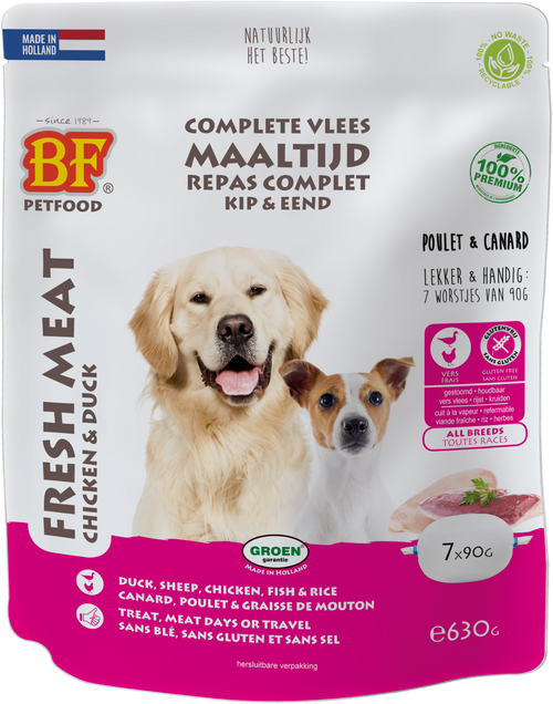 BF Petfood® Fresh Meat Vleesvoeding Kip/Eend 7x90g