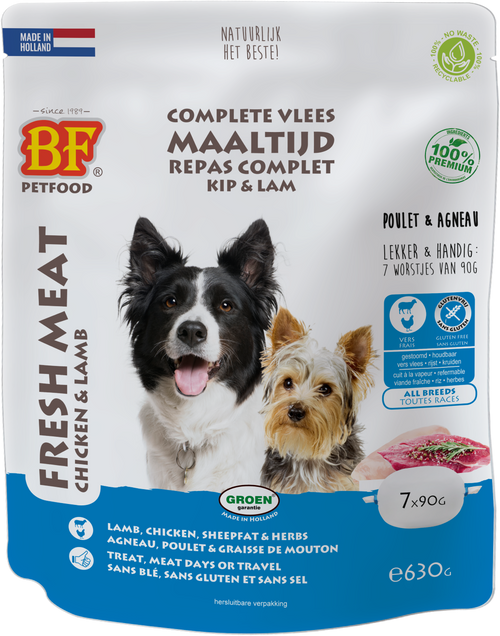 BF Petfood® Fresh Meat Vleesvoeding Kip/Lam 7x90g