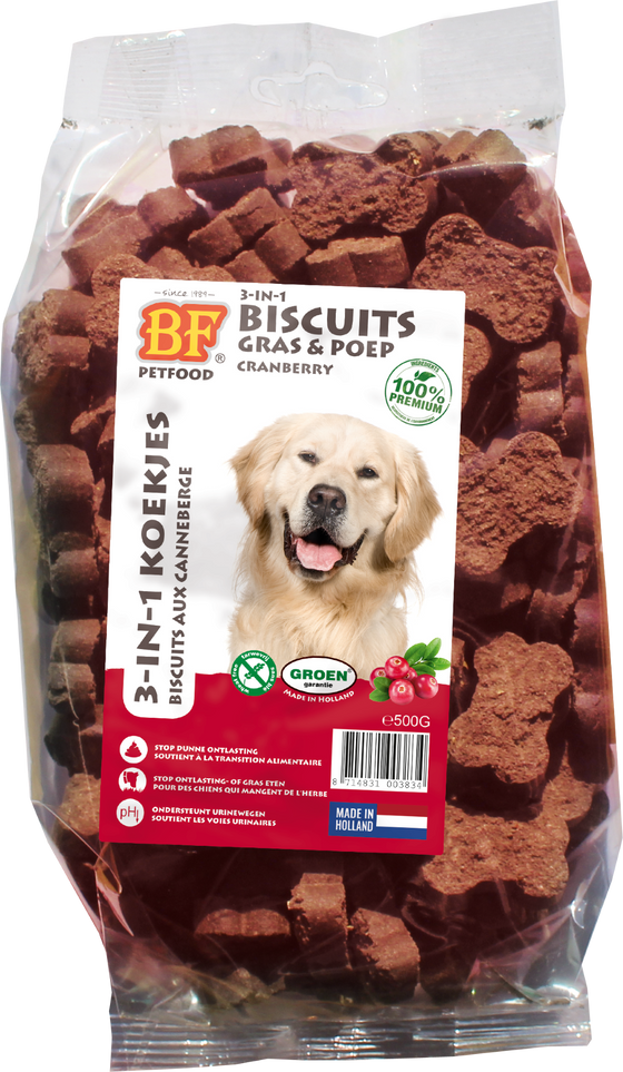BF Petfood® 3-in-1 koekjes Gras & Poep cranberry – 500 g