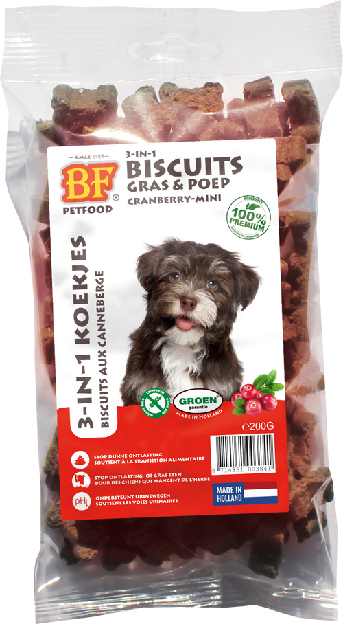 BF Petfood® 3-in-1 koekjes Gras & Poep cranberry 200 g