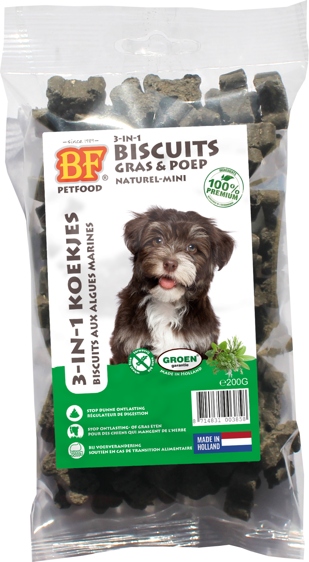 BF Petfood® 3-in-1 koekjes Gras & Poep naturel 200 g