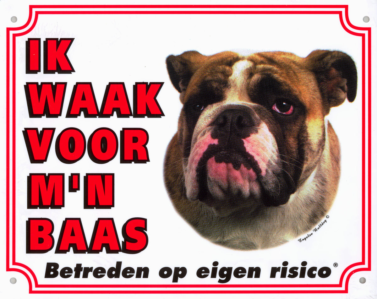 Waakbord groot in kleur, Engelse Bulldog.