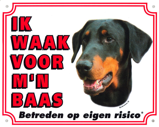 Waakbord groot in kleur, Dobermann.