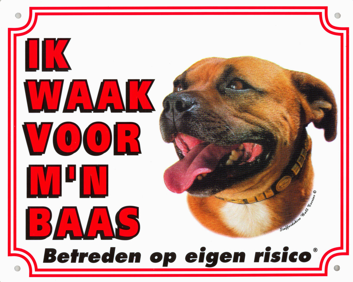 Waakbord groot in kleur, Staffordshire 
Bull Terrier.