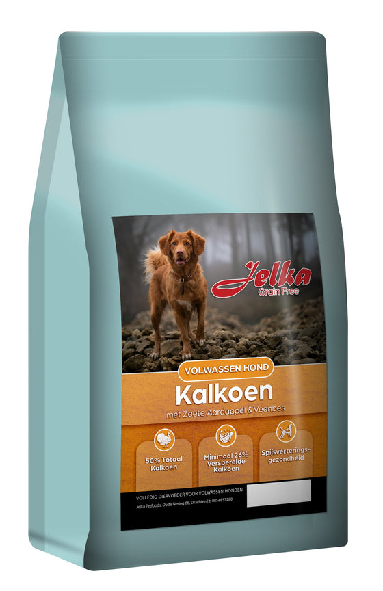 Jelka Grain Free Kalkoen met Zoete Aardappel & Veenbes Volwassen Hond – 2KG