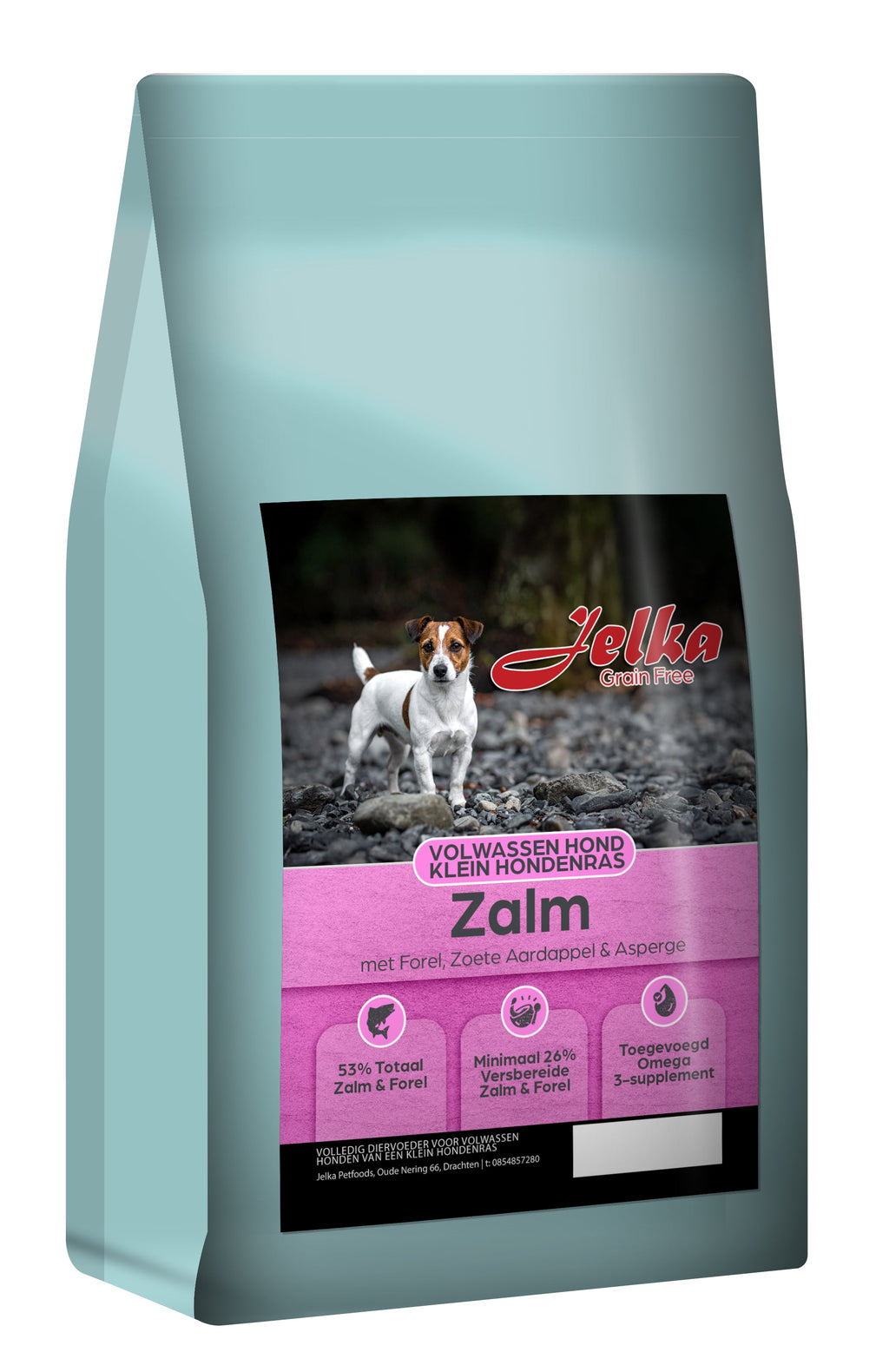 Jelka Grain Free Zalm met Forel, Zoete Aardappel & Asperge – Volwassen Hond Klein Ras
